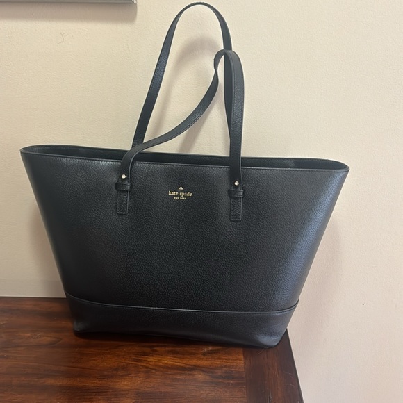 Kate Spade New York Zippered Tote Bag Leather Handbag Purse in Pebbled Black - Picture 7 of 10